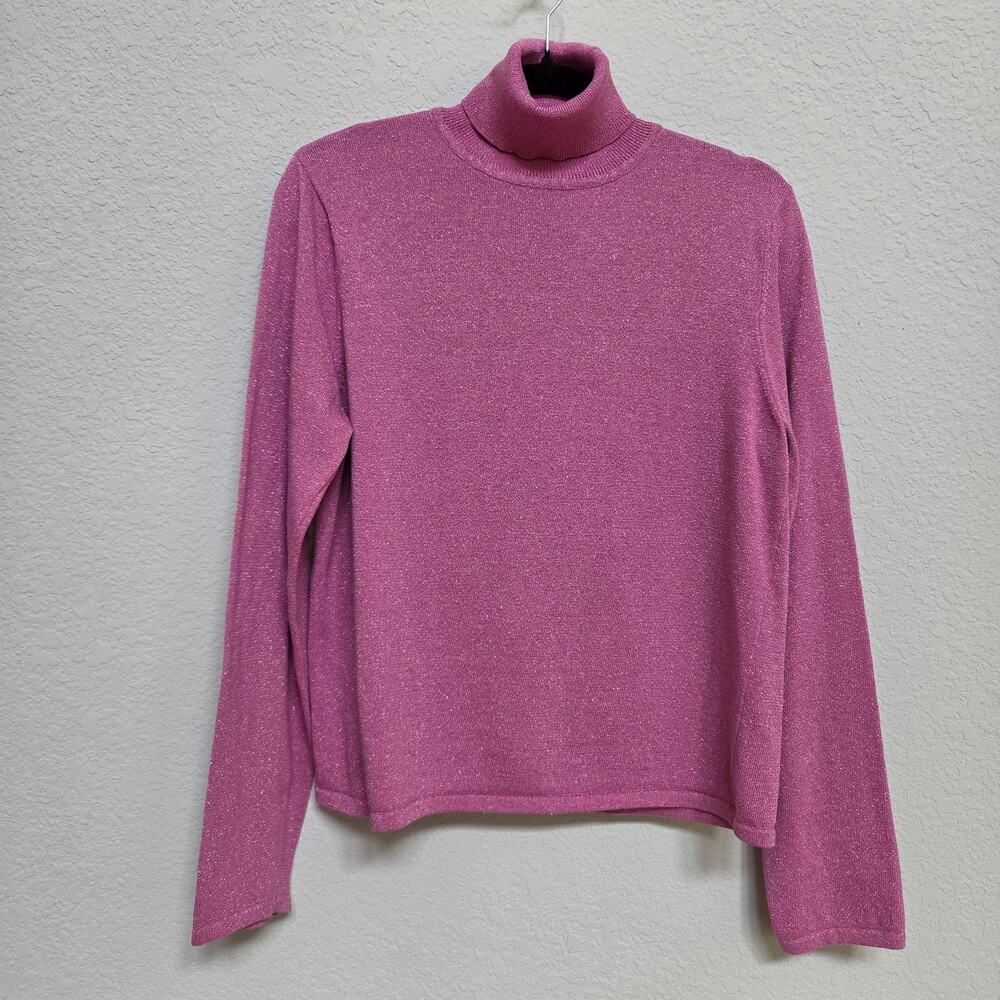 Chadwick's Pink Metallic Sparkle Turtleneck Womens L Silk Blend Long Sleeve